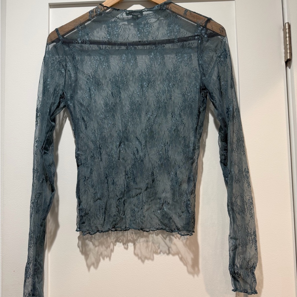 Wild Fable Long Sleeve Mock Neck Lace Top - Blue